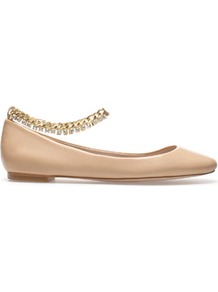 Ballerina With Ankle Strap - predominant colour: nude; occasions: casual, evening, work; material: leather; heel height: flat; ankle detail: ankle strap; toe: round toe; style: ballerinas / pumps; finish: plain; pattern: plain; embellishment: chain/metal
