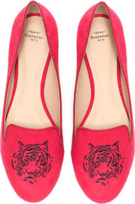 Tiger Slippers - predominant colour: true red; occasions: casual, evening, work; material: faux leather; heel height: flat; embellishment: embroidered; toe: round toe; style: ballerinas / pumps; finish: plain; pattern: patterned/print