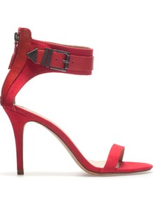 Sandal With Buckle - predominant colour: true red; occasions: evening, work, occasion, holiday; material: faux leather; heel height: high; ankle detail: ankle strap; heel: stiletto; toe: open toe/peeptoe; style: standard; finish: plain; pattern: plain