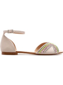 Vamp And Heel With Diamante - predominant colour: blush; occasions: casual, evening, work, holiday; material: faux leather; heel height: flat; embellishment: crystals; ankle detail: ankle strap; heel: standard; toe: open toe/peeptoe; style: standard; trends: fluorescent, metallics; finish: plain; pattern: plain