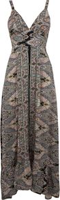 Women's Chevron Paisley Maxi Dress, Multi Coloured - neckline: low v-neck; sleeve style: sleeveless; style: maxi dress; length: ankle length; waist detail: fitted waist; predominant colour: mid grey; occasions: casual, evening, holiday; fit: body skimming; fibres: cotton - 100%; back detail: longer hem at back than at front; sleeve length: sleeveless; pattern type: fabric; pattern size: small & busy; pattern: patterned/print; texture group: other - light to midweight