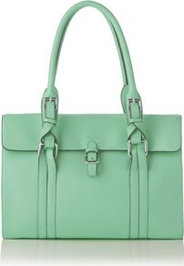 Emma Leather Shoulder Bag Green Mint - predominant colour: pistachio; occasions: casual, evening, work; type of pattern: standard; style: tote; length: shoulder (tucks under arm); size: standard; material: leather; pattern: plain; finish: plain; embellishment: buckles