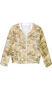 Jeffry Printed Bomber Jacket - collar: mandarin; style: bomber; predominant colour: camel; occasions: casual; length: standard; fit: straight cut (boxy); fibres: linen - mix; sleeve length: long sleeve; sleeve style: standard; trends: sporty redux; collar break: high; pattern type: fabric; pattern size: standard; pattern: animal print; texture group: woven light midweight