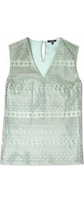 Lacey Leather Laser Cut V Neck Top - neckline: v-neck; sleeve style: sleeveless; predominant colour: sage; occasions: casual, evening; length: standard; style: top; fibres: leather - 100%; fit: straight cut; sleeve length: sleeveless; texture group: leather; pattern type: fabric; pattern size: small & busy; pattern: patterned/print