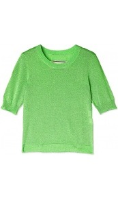 Aprilla Lurex Short Sleeve Knit - neckline: round neck; pattern: plain; style: standard; predominant colour: emerald green; occasions: casual, evening, work, holiday; length: standard; fibres: polyester/polyamide - mix; fit: standard fit; waist detail: fitted waist; sleeve length: half sleeve; sleeve style: standard; texture group: knits/crochet; trends: fluorescent; pattern type: knitted - other