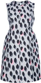 'New Summer' Sleeveless Dress - style: shift; fit: fitted at waist; sleeve style: sleeveless; waist detail: fitted waist; predominant colour: light grey; occasions: evening, occasion; length: just above the knee; fibres: cotton - mix; neckline: crew; sleeve length: sleeveless; texture group: silky - light; pattern type: fabric; pattern size: standard; pattern: patterned/print