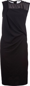 Layered Drape Dress - style: shift; pattern: plain; sleeve style: sleeveless; bust detail: sheer at bust; waist detail: twist front waist detail/nipped in at waist on one side/soft pleats/draping/ruching/gathering waist detail; predominant colour: black; occasions: evening, occasion; length: just above the knee; fit: body skimming; fibres: silk - mix; neckline: crew; hip detail: soft pleats at hip/draping at hip/flared at hip; sleeve length: sleeveless; texture group: sheer fabrics/chiffon/organza etc.; pattern type: fabric