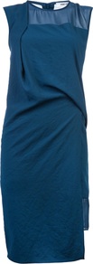Layered Drape Dress - style: shift; pattern: plain; sleeve style: sleeveless; bust detail: sheer at bust; predominant colour: teal; occasions: evening, occasion; length: just above the knee; fit: body skimming; fibres: polyester/polyamide - 100%; neckline: crew; hip detail: soft pleats at hip/draping at hip/flared at hip; sleeve length: sleeveless; texture group: sheer fabrics/chiffon/organza etc.; pattern type: fabric