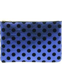 Clutch Bag With Metallic Spot - predominant colour: royal blue; occasions: casual, evening, occasion; type of pattern: large; style: clutch; length: hand carry; size: standard; material: faux leather; embellishment: zips; pattern: polka dot; trends: metallics; finish: metallic