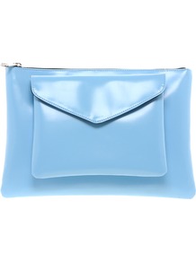 Clutch Bag With Removable Front Pocket - predominant colour: pale blue; occasions: casual, evening, work, occasion, holiday; style: clutch; length: hand carry; size: oversized; material: faux leather; embellishment: zips; pattern: plain; finish: plain