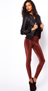 Leggings In Lurex - length: standard; pattern: plain; style: leggings; waist detail: elasticated waist; waist: high rise; predominant colour: burgundy; occasions: casual, evening; fibres: nylon - mix; hip detail: fitted at hip (bottoms); texture group: lycra/elastane mixes; trends: metallics; fit: skinny/tight leg; pattern type: fabric; pattern size: small & light