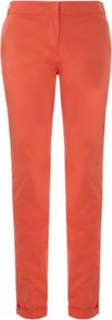 Chino Trouser Coral - length: standard; pattern: plain; waist: mid/regular rise; predominant colour: coral; occasions: casual, evening, work; style: chino; fibres: cotton - 100%; waist detail: narrow waistband; jeans & bottoms detail: turn ups; texture group: cotton feel fabrics; fit: slim leg; pattern type: fabric; pattern size: standard