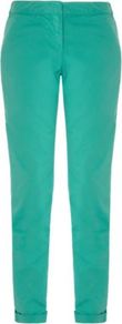 Chino Trouser Green Jade - length: standard; pattern: plain; waist: mid/regular rise; predominant colour: mint green; occasions: casual; style: chino; fibres: cotton - 100%; jeans & bottoms detail: turn ups; texture group: cotton feel fabrics; fit: slim leg; pattern type: fabric; pattern size: standard