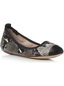 Bl724 Snake Print Toe Cap Ballerina - predominant colour: black; occasions: casual, work; material: leather; heel height: flat; toe: round toe; style: ballerinas / pumps; finish: plain; pattern: animal print