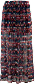 Skirt - fit: body skimming; waist detail: elasticated waist; waist: high rise; occasions: casual, evening, holiday; length: floor length; style: maxi skirt; fibres: polyester/polyamide - 100%; hip detail: soft pleats at hip/draping at hip/flared at hip; predominant colour: multicoloured; texture group: sheer fabrics/chiffon/organza etc.; pattern type: fabric; pattern size: small & busy; pattern: patterned/print
