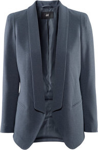 Jacket - pattern: plain; style: single breasted blazer; collar: shawl/waterfall; length: below the bottom; predominant colour: charcoal; occasions: casual, evening, work, occasion; fit: tailored/fitted; fibres: polyester/polyamide - mix; sleeve length: long sleeve; sleeve style: standard; trends: tuxedo; collar break: low/open; pattern type: fabric; pattern size: standard; texture group: woven light midweight