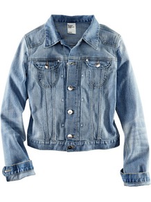 Denim Jacket - pattern: plain; style: denim; fit: slim fit; predominant colour: denim; occasions: casual; length: standard; fibres: cotton - stretch; collar: shirt collar/peter pan/zip with opening; sleeve length: long sleeve; sleeve style: standard; texture group: denim; collar break: high; pattern type: fabric; pattern size: standard