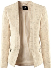 Jacket - pattern: plain; style: single breasted blazer; collar: shawl/waterfall; predominant colour: stone; occasions: casual, work; length: standard; fit: tailored/fitted; fibres: polyester/polyamide - mix; waist detail: fitted waist; sleeve length: long sleeve; sleeve style: standard; collar break: low/open; pattern type: fabric; pattern size: standard; texture group: woven light midweight