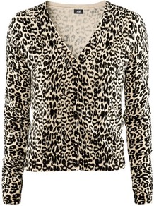Cardigan - neckline: v-neck; bust detail: buttons at bust (in middle at breastbone)/zip detail at bust; predominant colour: black; occasions: casual, work; length: standard; style: standard; fibres: cotton - mix; fit: standard fit; sleeve length: long sleeve; sleeve style: standard; texture group: knits/crochet; pattern type: fabric; pattern size: small & busy; pattern: animal print