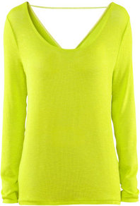 Jumper - neckline: low v-neck; pattern: plain; back detail: cowl/draping/scoop at back; style: standard; predominant colour: lime; occasions: casual, evening; length: standard; fibres: polyester/polyamide - stretch; fit: standard fit; sleeve length: long sleeve; sleeve style: standard; texture group: knits/crochet; trends: fluorescent; pattern type: knitted - fine stitch