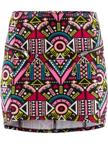 Skirt - length: mini; fit: tight; waist: mid/regular rise; predominant colour: pink; occasions: casual, evening; style: mini skirt; fibres: cotton - stretch; trends: modern geometrics; pattern type: fabric; pattern size: big & busy; pattern: patterned/print; texture group: jersey - stretchy/drapey