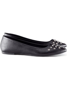 Ballet Pumps - predominant colour: black; occasions: casual, evening, work; material: faux leather; heel height: flat; embellishment: studs; toe: pointed toe; style: ballerinas / pumps; finish: plain; pattern: plain