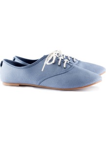 Shoes - predominant colour: pale blue; occasions: casual, work; material: fabric; heel height: flat; toe: round toe; style: brogues; finish: plain; pattern: plain