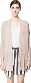 Cardigan With Side Zips - pattern: plain; length: below the bottom; hip detail: front pockets at hip; neckline: collarless open; style: open front; predominant colour: stone; occasions: casual, work; fibres: polyester/polyamide - 100%; fit: loose; back detail: longer hem at back than at front; sleeve length: long sleeve; sleeve style: standard; texture group: knits/crochet; pattern type: knitted - other; pattern size: standard