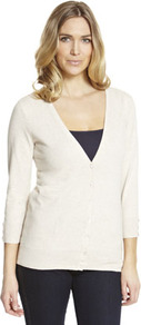 Basics Stretch Cardigan - neckline: low v-neck; pattern: plain; predominant colour: ivory; occasions: casual; length: standard; style: standard; fibres: cotton - mix; fit: slim fit; sleeve length: 3/4 length; sleeve style: standard; pattern type: fabric; texture group: jersey - stretchy/drapey