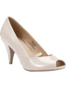 Patent Peep Toe Court Shoes - predominant colour: nude; occasions: casual, evening, work, occasion; material: faux leather; heel height: mid; heel: standard; toe: open toe/peeptoe; style: courts; finish: patent; pattern: plain
