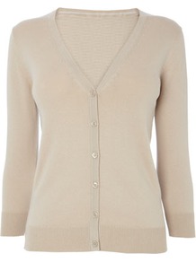 Stone Cotton Rich V Neck Cardigan - neckline: v-neck; pattern: plain; bust detail: buttons at bust (in middle at breastbone)/zip detail at bust; predominant colour: stone; occasions: casual, work; length: standard; style: standard; fibres: cotton - mix; fit: slim fit; sleeve length: long sleeve; sleeve style: standard; texture group: knits/crochet