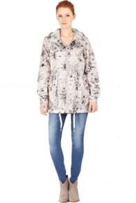 Printed Pac A Mac - length: below the bottom; collar: funnel; style: mac; predominant colour: ivory; occasions: casual, work, holiday; fit: straight cut (boxy); fibres: polyester/polyamide - 100%; sleeve length: long sleeve; sleeve style: standard; texture group: technical outdoor fabrics; collar break: high/illusion of break when open; pattern type: fabric; pattern size: big & busy; pattern: patterned/print