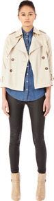 Cropped Swing Mac - pattern: plain; length: standard; shoulder detail: obvious epaulette; style: mac; collar: standard lapel/rever collar; predominant colour: stone; occasions: casual, work; fit: straight cut (boxy); fibres: cotton - 100%; sleeve length: 3/4 length; sleeve style: standard; collar break: medium; pattern type: fabric; pattern size: standard; texture group: other - light to midweight