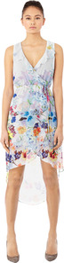 Bright Floral Wrap Dress - style: faux wrap/wrap; neckline: low v-neck; sleeve style: sleeveless; waist detail: fitted waist; occasions: evening, holiday; length: just above the knee; fit: body skimming; fibres: polyester/polyamide - 100%; back detail: longer hem at back than at front; predominant colour: multicoloured; sleeve length: sleeveless; trends: high impact florals; bust detail: tiers/frills/bulky drapes/pleats; pattern type: fabric; pattern size: standard; pattern: florals; texture group: jersey - stretchy/drapey