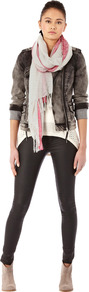 Woven Border Scarf - predominant colour: pink; occasions: casual, work; type of pattern: heavy; style: regular; size: standard; material: fabric; embellishment: tassels; pattern: patterned/print