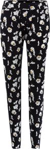 Daisy Print Floral Trousers, Black - waist detail: wide waistband/cummerbund; pocket detail: pockets at the sides; waist: mid/regular rise; predominant colour: black; occasions: casual, evening, work, holiday; length: ankle length; fibres: viscose/rayon - stretch; hip detail: front pleats at hip level; fit: slim leg; pattern type: fabric; pattern size: standard; pattern: florals; texture group: jersey - stretchy/drapey; style: standard