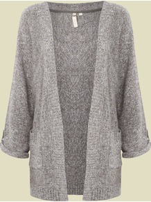 Women's Cocoon Cardi, Natural - pattern: plain; neckline: shawl; hip detail: side pockets at hip; length: below the bottom; style: open front; predominant colour: mid grey; occasions: casual; fibres: wool - mix; fit: loose; sleeve length: 3/4 length; sleeve style: standard; texture group: knits/crochet; pattern type: knitted - other