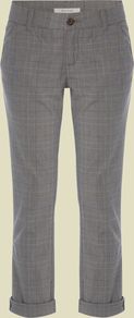 Women's Day Tripper Check 7/8 Chino, Brown - pattern: checked/gingham; waist detail: fitted waist; pocket detail: small back pockets, pockets at the sides; waist: mid/regular rise; predominant colour: mid grey; occasions: casual, work, holiday; length: calf length; style: chino; fibres: cotton - stretch; hip detail: fitted at hip (bottoms); jeans & bottoms detail: turn ups; texture group: cotton feel fabrics; fit: slim leg; pattern type: fabric; pattern size: small & light