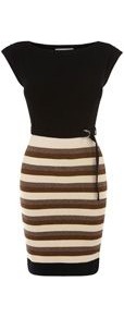 Women's Textured Stripe Knit Dress, Black Multi - style: shift; neckline: slash/boat neckline; sleeve style: capped; pattern: horizontal stripes; occasions: casual, evening, work; length: just above the knee; fit: body skimming; predominant colour: multicoloured; sleeve length: short sleeve; trends: striking stripes, glamorous day shifts; pattern type: fabric; pattern size: standard; texture group: woven light midweight; fibres: viscose/rayon - mix