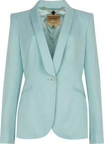 Jayne Tuxedo Suit Jacket, Mint - pattern: plain; style: single breasted blazer; collar: shawl/waterfall; predominant colour: pistachio; occasions: casual, work, occasion; length: standard; fit: tailored/fitted; fibres: viscose/rayon - stretch; sleeve length: long sleeve; sleeve style: standard; trends: tuxedo; collar break: medium; pattern type: fabric; pattern size: standard; texture group: other - light to midweight