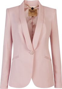 Women's Jayne Tuxedo Suit Jacket, Pink - pattern: plain; style: single breasted tuxedo; collar: shawl/waterfall; predominant colour: blush; occasions: evening, work, occasion; length: standard; fit: tailored/fitted; fibres: wool - mix; sleeve length: long sleeve; sleeve style: standard; trends: tuxedo; collar break: medium; pattern type: fabric; pattern size: standard; texture group: woven light midweight
