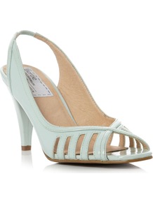 Darcilla Slingback Peep Toe Shoes, Green - predominant colour: pistachio; occasions: evening, work, occasion; material: leather; heel height: high; heel: standard; toe: open toe/peeptoe; style: slingbacks; finish: patent; pattern: plain