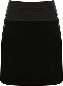 Women's Colourblock Cotton Collection Skirt, Black - length: mid thigh; pattern: plain; fit: loose/voluminous; waist detail: wide waistband/cummerbund; waist: high rise; predominant colour: black; occasions: casual, evening; style: a-line; fibres: cotton - stretch; pattern type: fabric; pattern size: standard; texture group: jersey - stretchy/drapey