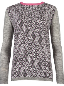 Women's Amberly Geo Print Knit, Grey - neckline: round neck; pattern: plain; style: standard; predominant colour: light grey; occasions: casual, work; length: standard; fibres: wool - mix; fit: slim fit; sleeve length: long sleeve; sleeve style: standard; texture group: knits/crochet; pattern type: knitted - fine stitch; pattern size: standard