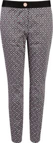 Women's Rosaro Geo Printed Trouser, Grey - length: standard; waist: mid/regular rise; predominant colour: light grey; occasions: casual, evening, work; fibres: cotton - stretch; fit: slim leg; pattern type: fabric; pattern size: small & light; pattern: patterned/print; texture group: other - light to midweight; style: standard