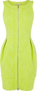 Women's Tweed Collection Dress, Lime - style: shift; neckline: round neck; fit: fitted at waist; pattern: plain; sleeve style: sleeveless; bust detail: buttons at bust (in middle at breastbone)/zip detail at bust; predominant colour: lime; occasions: casual, evening, occasion; length: just above the knee; fibres: cotton - mix; sleeve length: sleeveless; trends: volume; pattern type: fabric; pattern size: standard; texture group: tweed - light/midweight