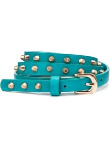 Turquoise Stud Skinny Belt - predominant colour: turquoise; occasions: casual, evening, holiday; type of pattern: standard; style: classic; size: skinny; worn on: waist; material: faux leather; embellishment: studs; pattern: plain; finish: plain