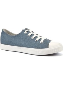 Blue Canvas Lace Up Trainers - predominant colour: denim; occasions: casual, holiday; material: fabric; heel height: flat; toe: round toe; style: trainers; finish: plain; pattern: plain