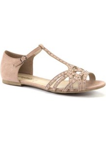 Nude Stud Cage Flat Sandals - predominant colour: nude; occasions: casual, holiday; material: faux leather; heel height: flat; embellishment: studs; ankle detail: ankle strap; heel: standard; toe: open toe/peeptoe; style: strappy; finish: plain; pattern: plain