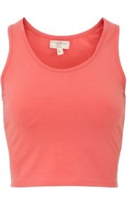 Coral Racer Back Sleeveless Crop Top - pattern: plain; sleeve style: sleeveless; length: cropped; style: vest top; back detail: racer back/sports back; predominant colour: coral; occasions: casual, holiday; neckline: scoop; fibres: polyester/polyamide - 100%; fit: body skimming; sleeve length: sleeveless; pattern type: fabric; pattern size: standard; texture group: jersey - stretchy/drapey